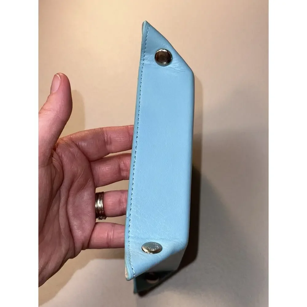 rowallan of scotland Sky Blue Leather Valet Tray For Jewelry Keys Wallet Etc